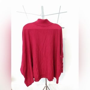 Alfani Festive Red Dolman Sleeve Knit Turtleneck with Silver Button Details